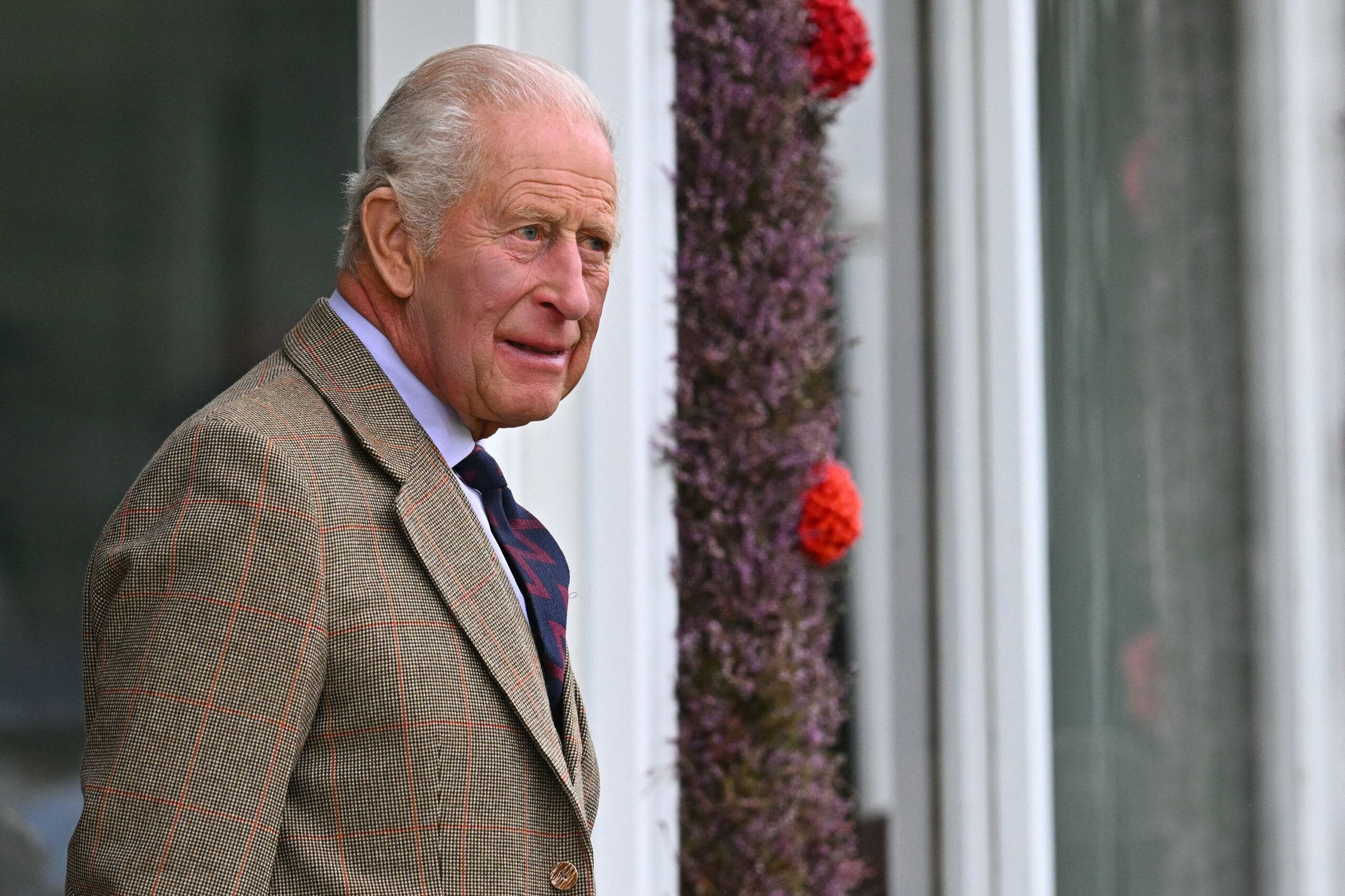 <i>Leon Neal/Pool/AFP/Getty Images via CNN Newsource</i><br/>A screen displays a pre-recorded video message from Britain's King Charles III during the UK Artificial Intelligence (AI) Safety Summit at Bletchley Park
