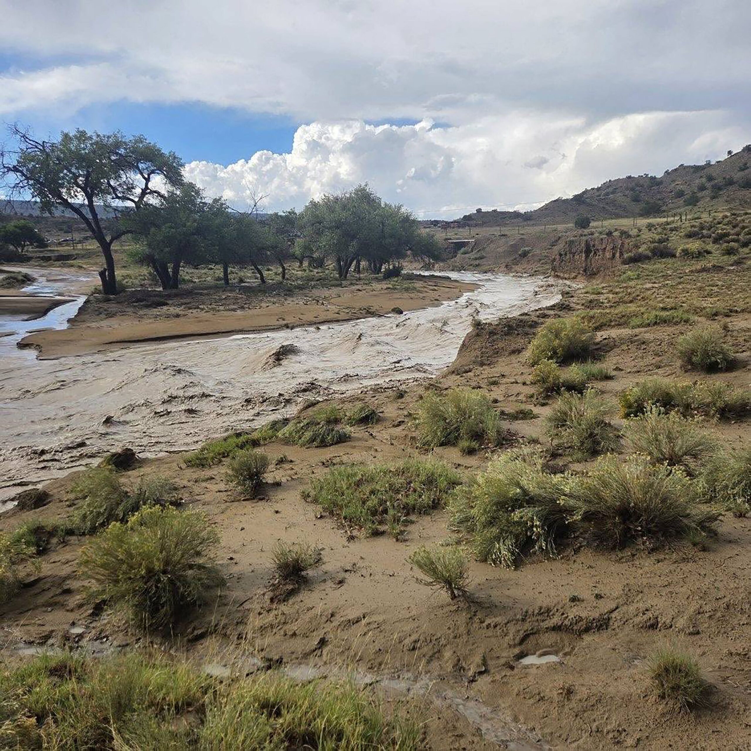 <i>From Navajo Police Department via CNN Newsource</i><br/>Flooding is seen in the Crownpoint District of New Mexico in an image posted by the Navajo Police Department on Tuesday.