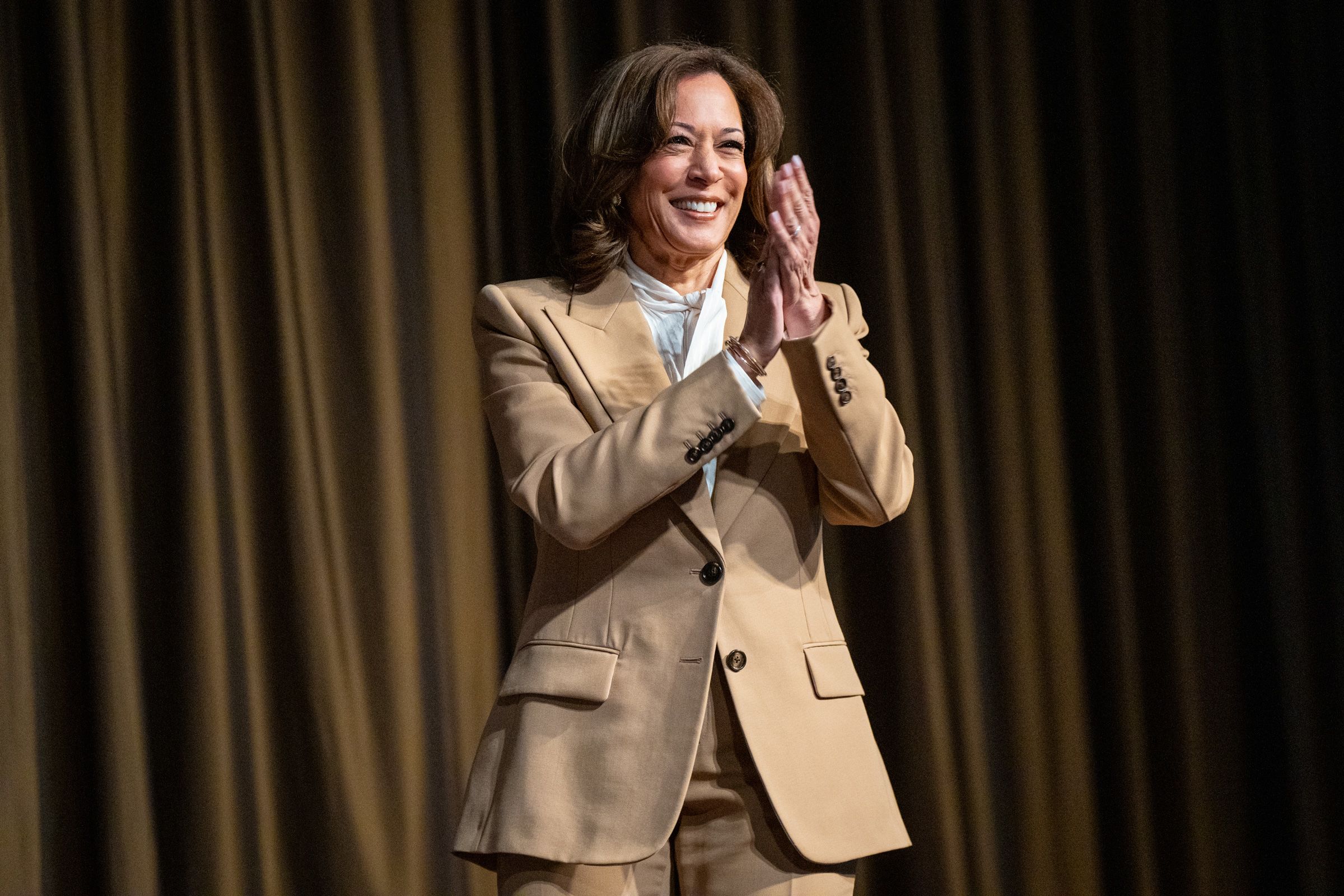 <i>Angelina Katsanis/AP/File via CNN Newsource</i><br/>Kamala Harris appears at the National Action Network Convention in New York on April 10.