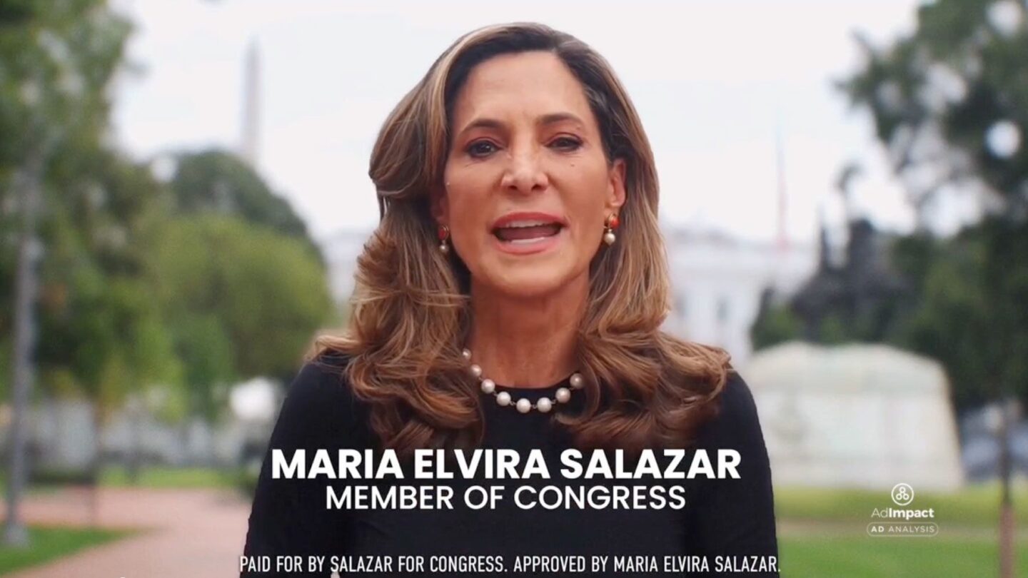 <i>From Salazar for FL CD-27 via CNN Newsource</i><br/>A screen shot of a political ad for GOP Rep. Maria Elvira Salazar.