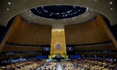 French President Emmanuel Macron speaks during the United Nations General Assembly at the UN headquarters in New York on September 23