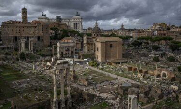 A general view shows the Roman Forum and the Colosseum Archaeological Park area from Palatin Hill in Rome in October 2023.
