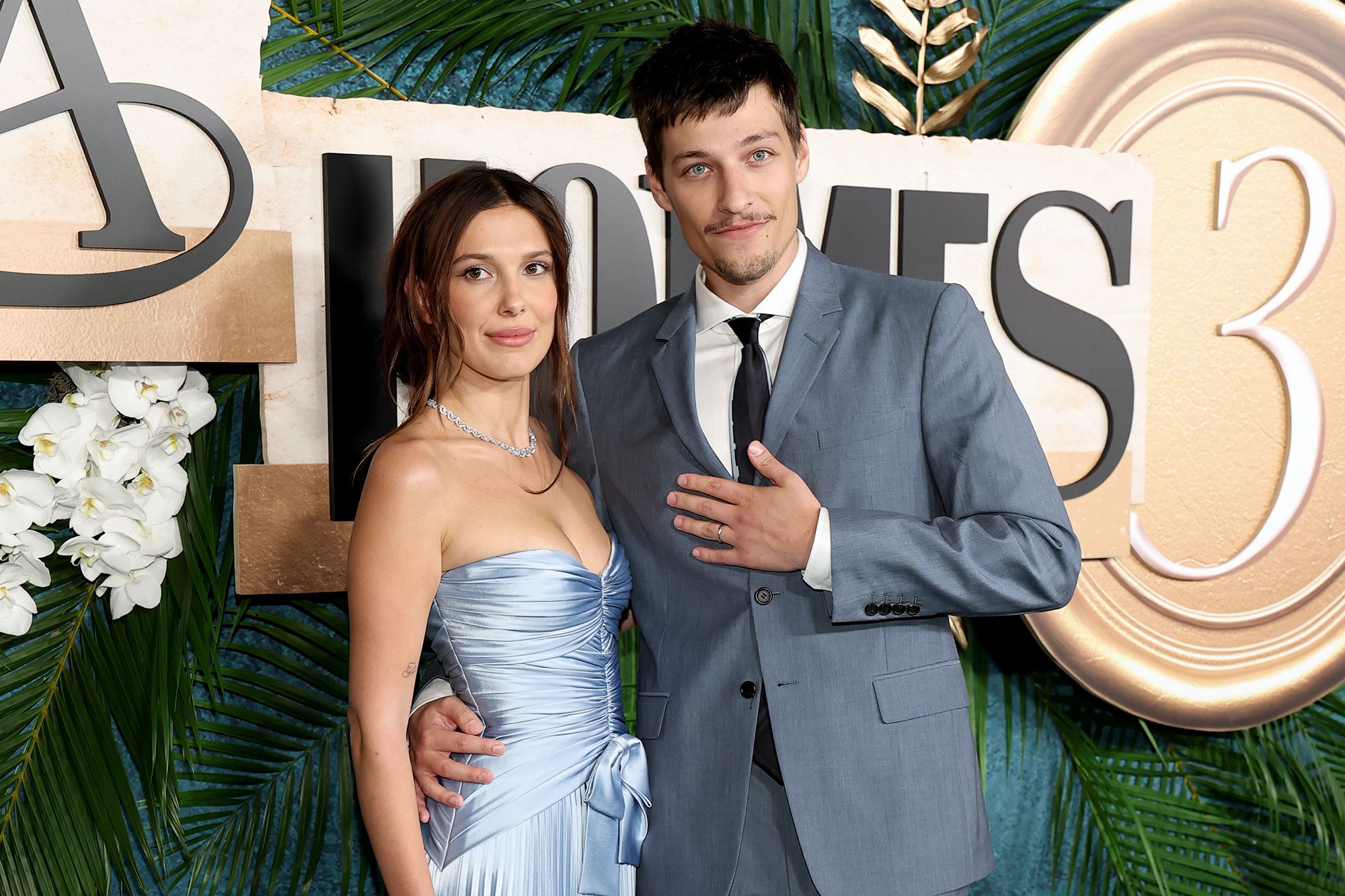 <i>Dia Dipasupil/WireImage/Getty Images via CNN Newsource</i><br/>Millie Bobby Brown and Jake Bongiovi attend the world premiere of 