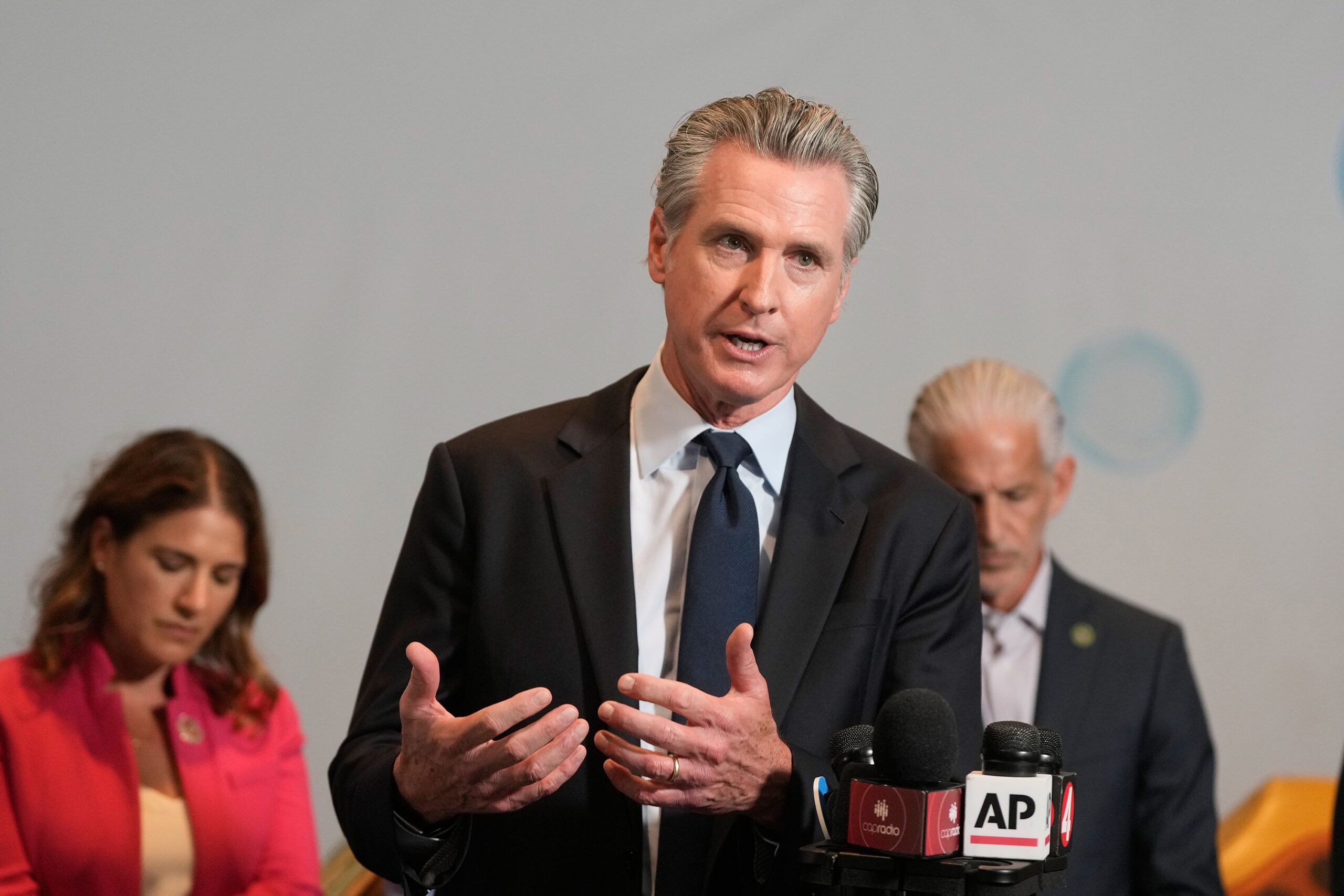 <i>Jeff Chiu/AP via CNN Newsource</i><br/>California Gov. Gavin Newsom speaks at an event in Sausalito