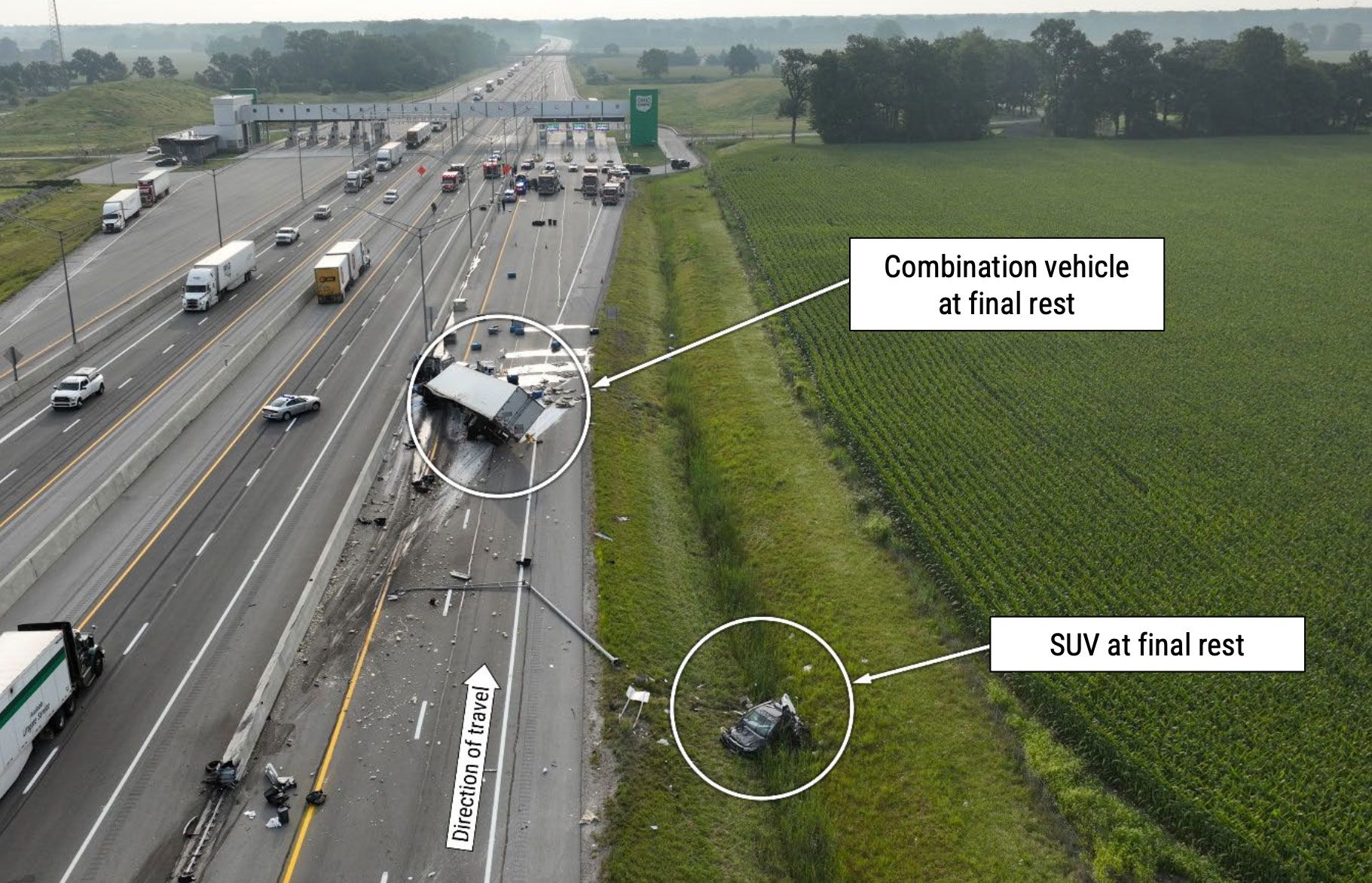 <i>NTSB via CNN Newsource</i><br/>The wreckage of the Mack truck-tractor that hit the SUV on August 15
