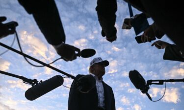 President Donald Trump speaks to members of the media before boarding Air Force One to leave from Shannon Airport in Ireland on September 13.