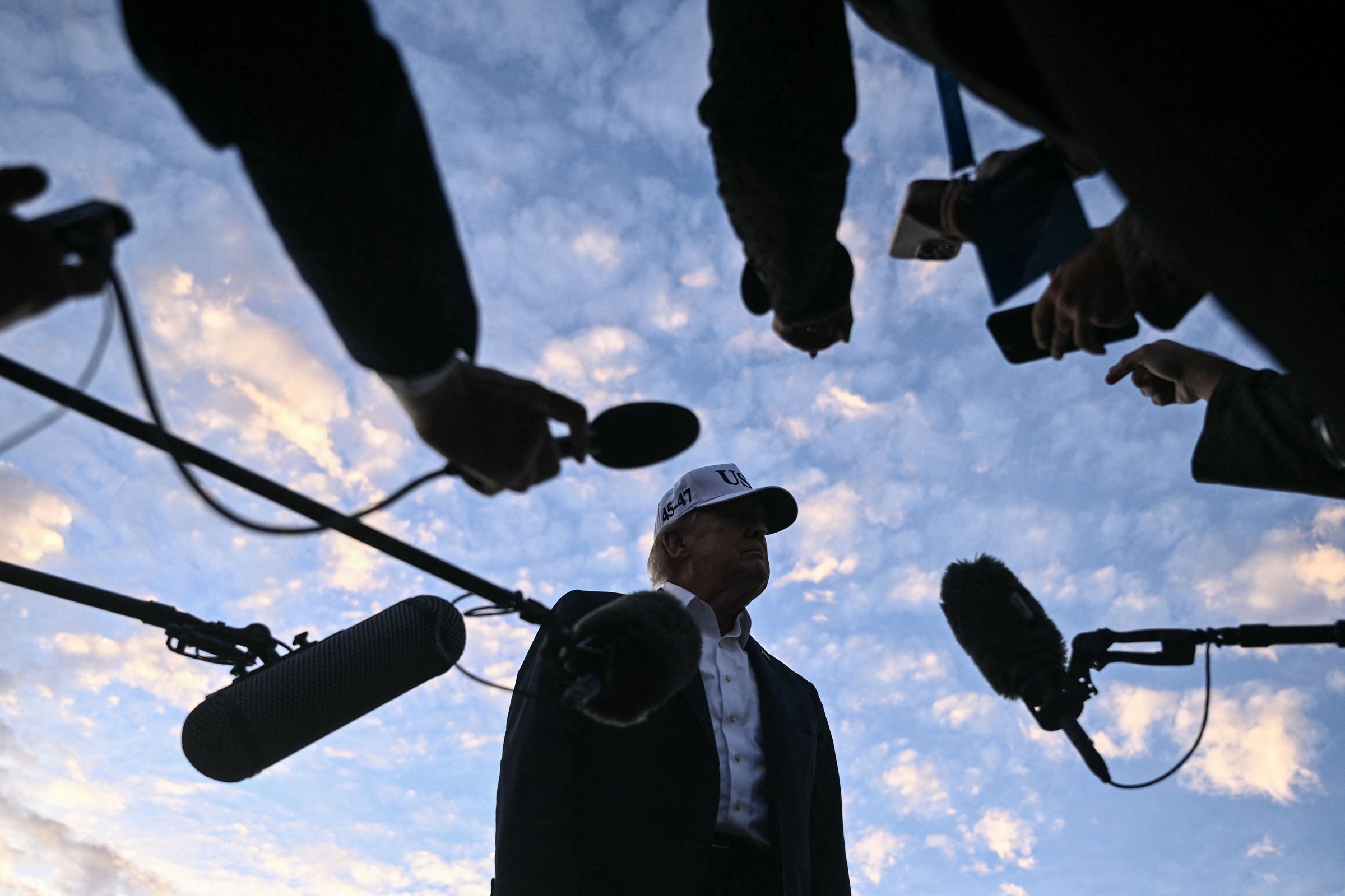 <i>Brendan Smialowski/AFP/Getty Images via CNN Newsource</i><br/>President Donald Trump speaks to members of the media before boarding Air Force One to leave from Shannon Airport in Ireland on September 13.