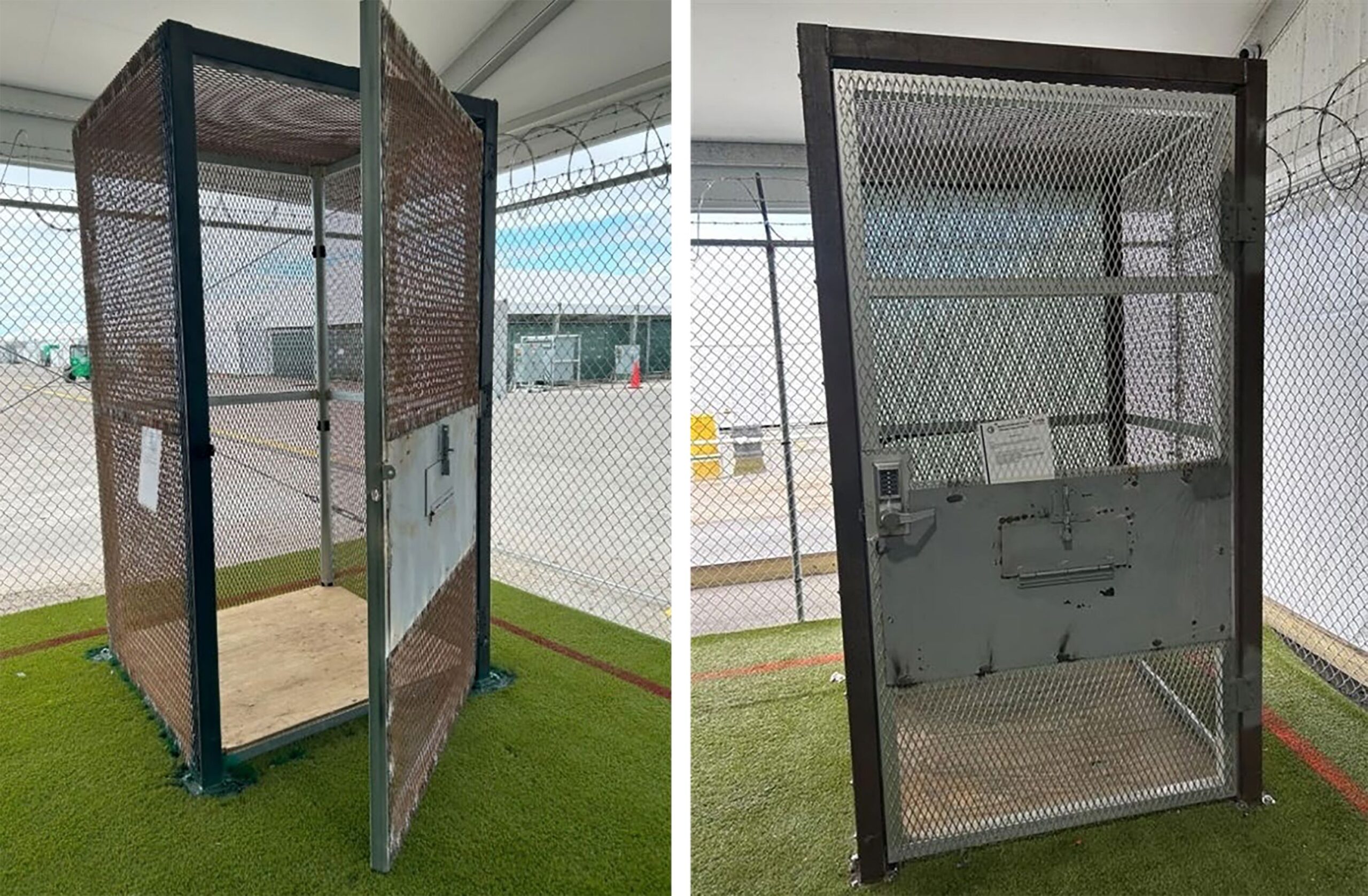 <i>DHS OIG via CNN Newsource</i><br/>Small metal enclosures are observed at Alligator Alcatraz.