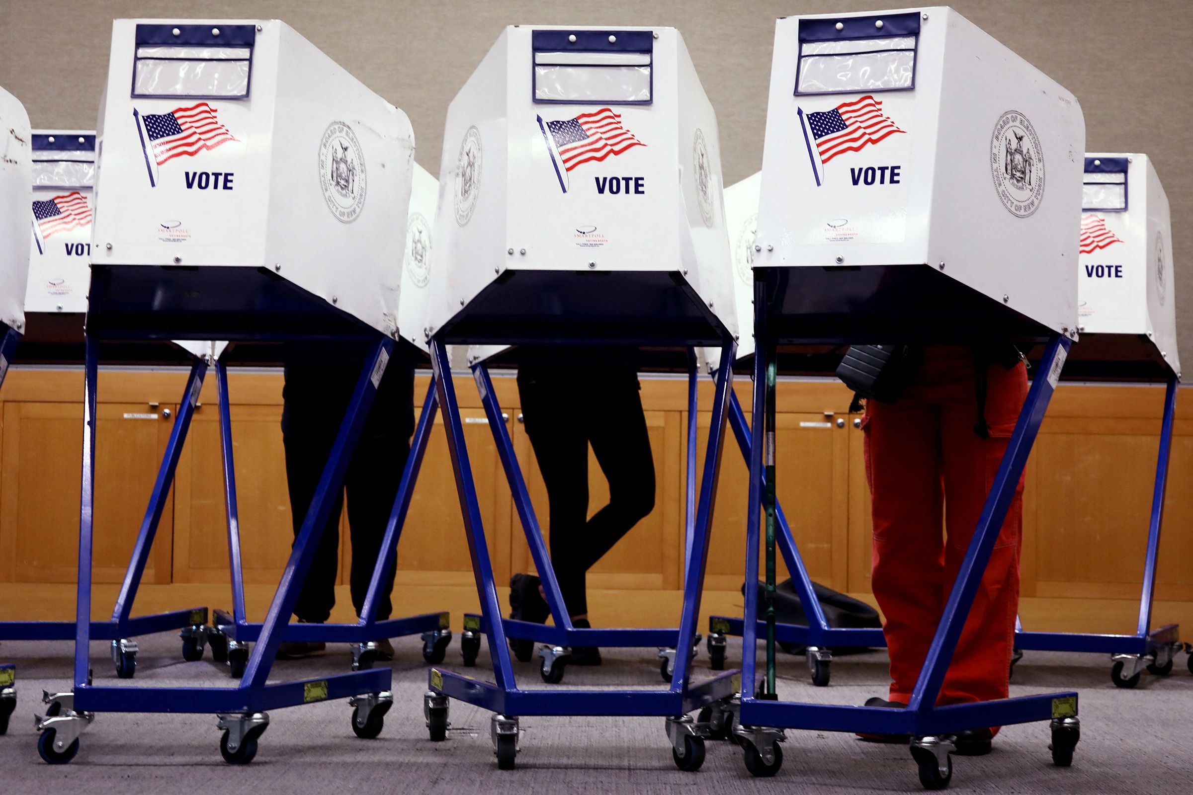 <i>Leonardo Munoz/AFP/Getty Images/File via CNN Newsource</i><br/>Voters fill out ballots at a polling station in New York on November 5