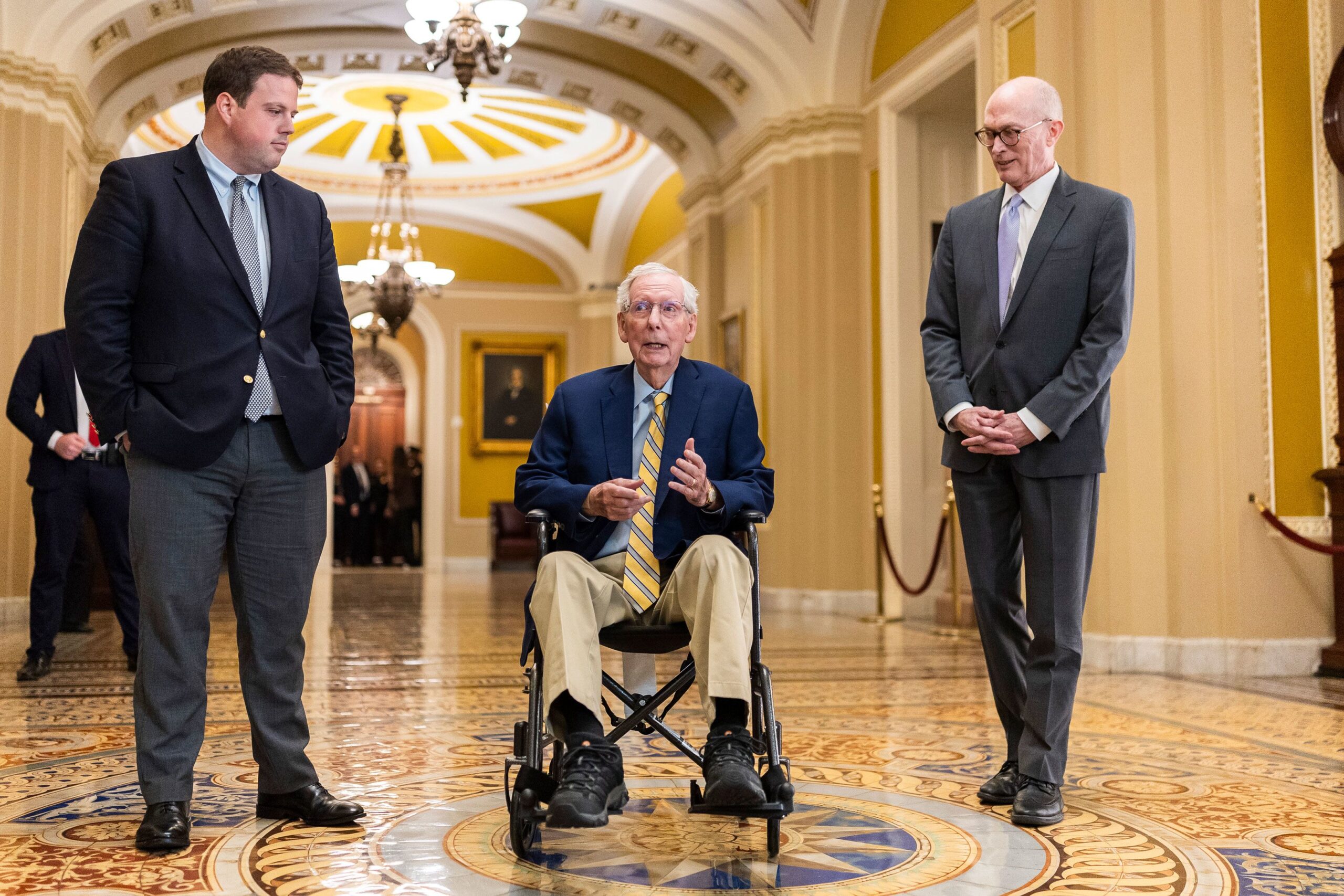 <i>Finn Gomez/Getty Images via CNN Newsource</i><br/>Sen. Mitch McConnell of Kentucky arrives for a vote at the US Capitol on September 14.
