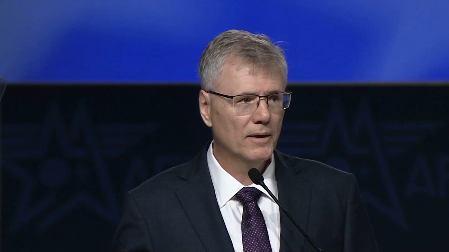 <i>Air & Space Forces Association via CNN Newsource</i><br/>Air Force Secretary Troy Meink said the United States has deployed weapons in space and will use them to defend American forces.