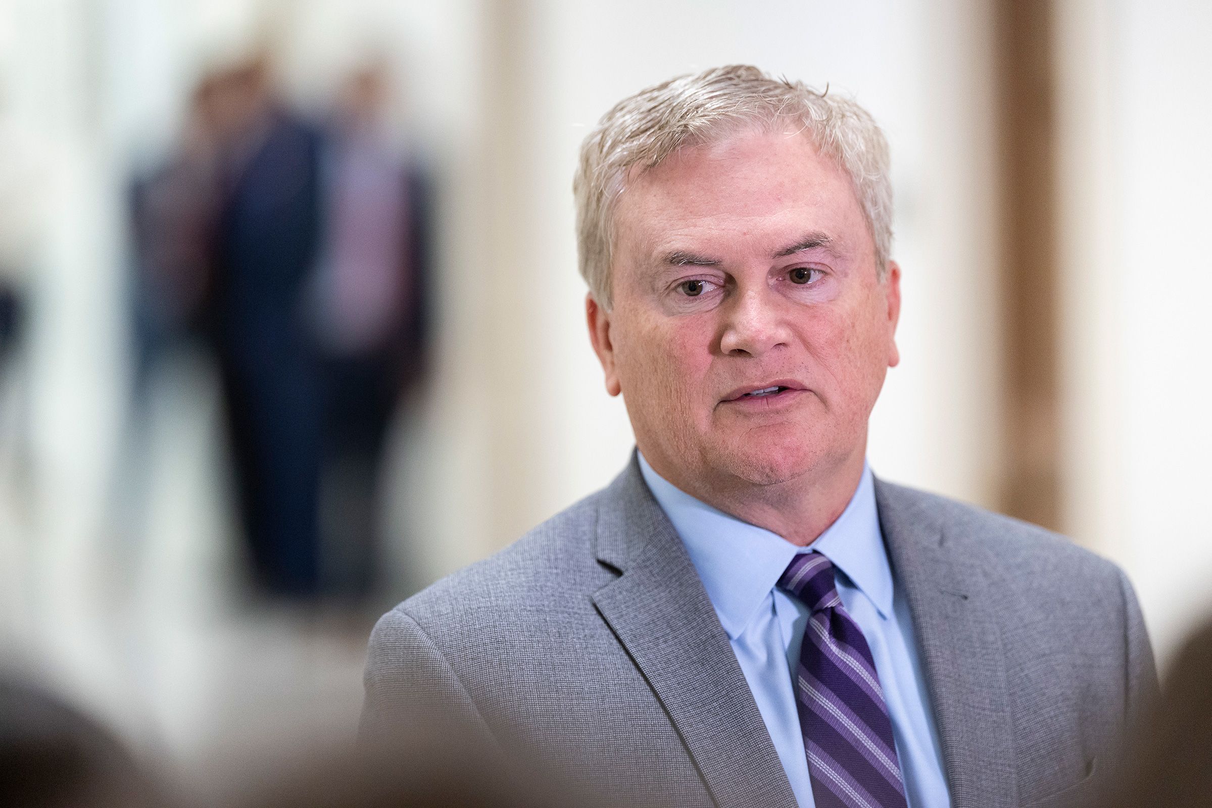 <i>Finn Gomez/Getty Images via CNN Newsource</i><br/>House Oversight Committee Chairman James Comer speaks to reporters on Capitol Hill on September 3.