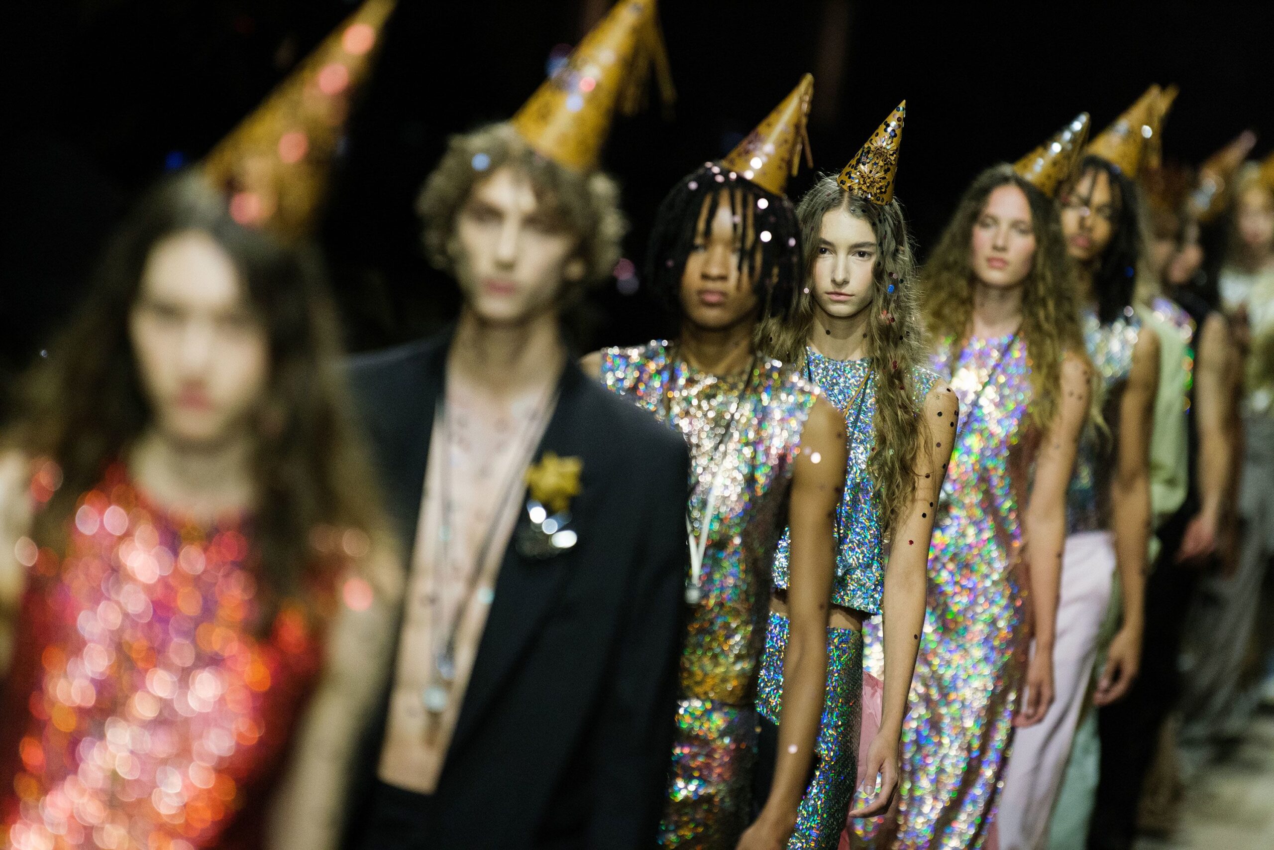 <i>Marco Postigo Storel/CNN via CNN Newsource</i><br/>A pop of pink in tuxedo form at Sergio Hudson.