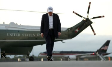 President Donald Trump disembarks Marine One at Shannon Airport on September 13 in Shannon