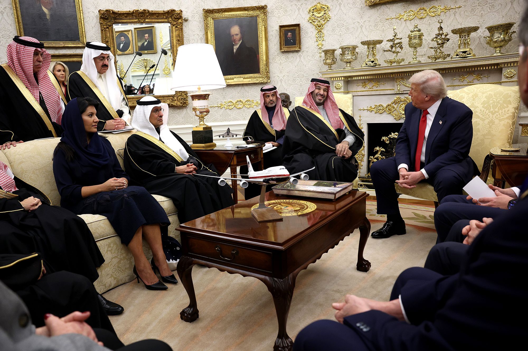 <i>Win McNamee/Getty Images via CNN Newsource</i><br/>US President Donald Trump speaks during a bilateral meeting with Crown Prince Mohammed bin Salman of Saudi Arabia in the Oval Office of the White House on November 18