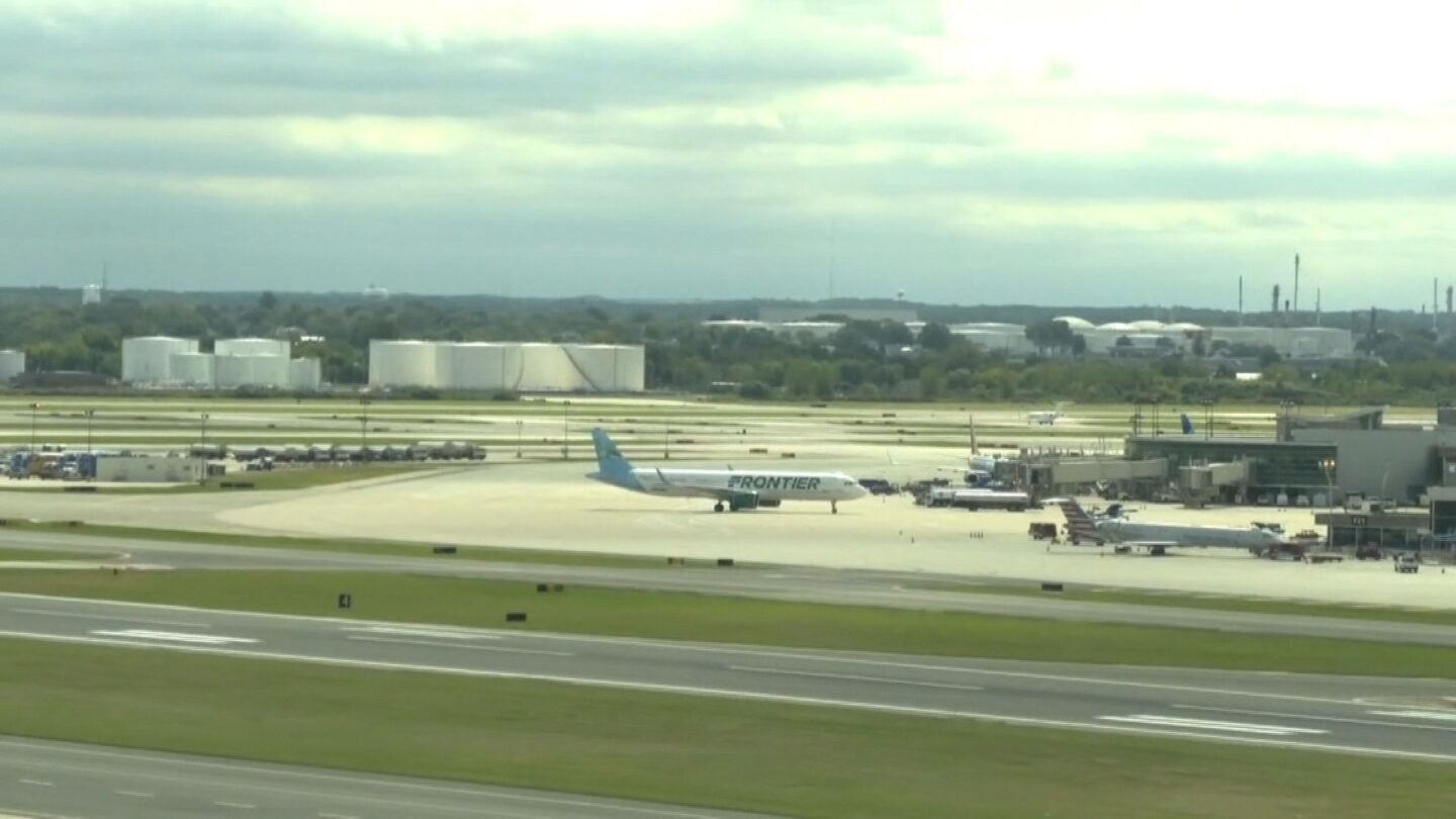 <i>WPVI via CNN Newsource</i><br/>Grounded planes are seen at Philadelphia International Airport on September 21