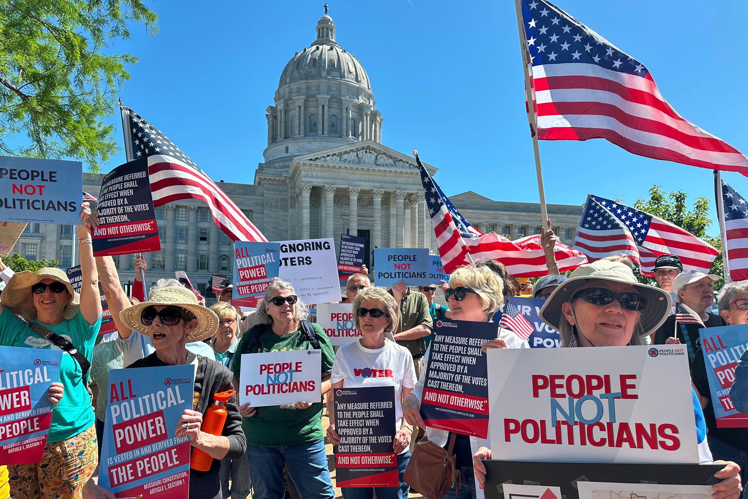 <i>David A. Lieb/AP/File via CNN Newsource</i><br/>Protesters against Missouri's congressional redistricting plan gather outside the Missouri Capitol in Jefferson City on May 12.