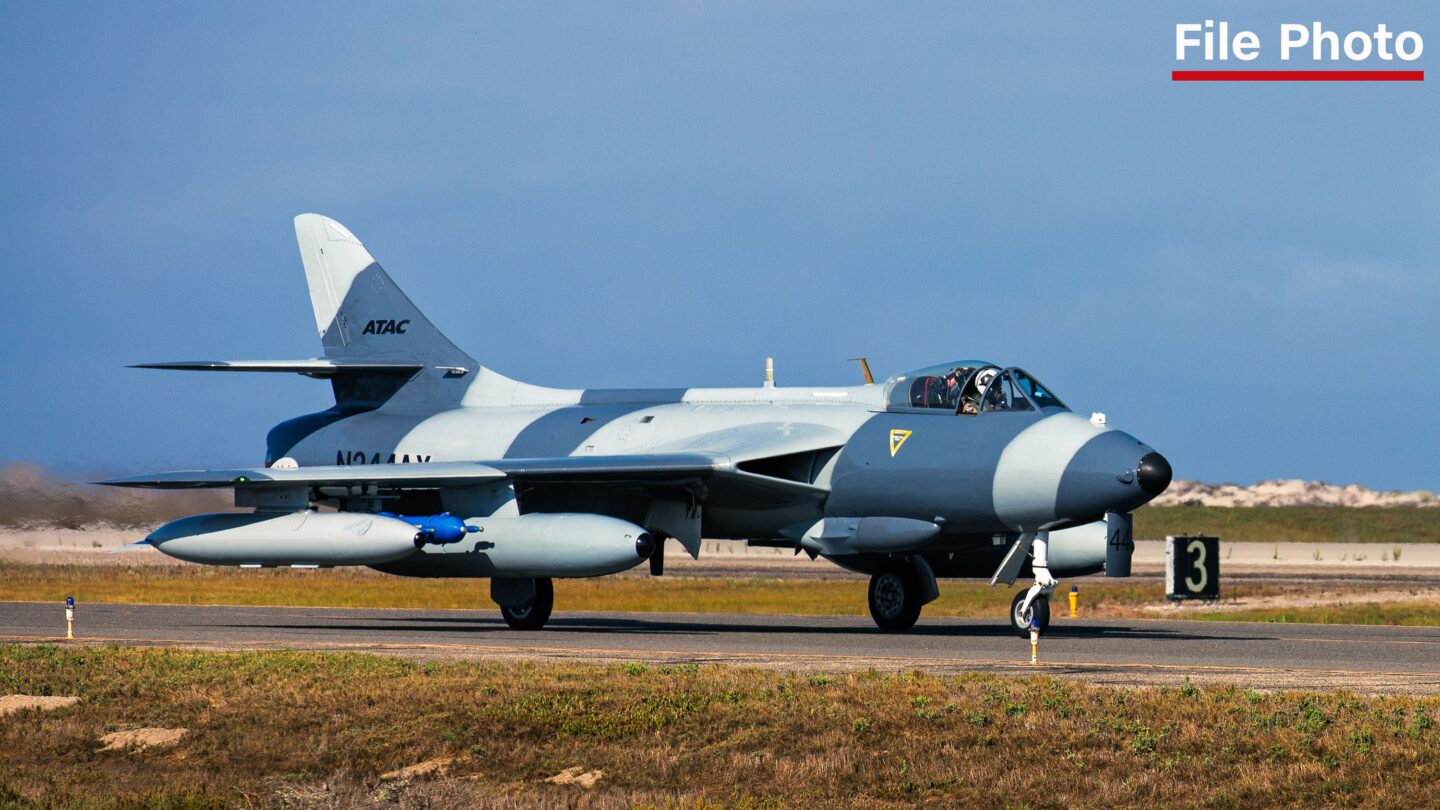 <i>Petty Officer 2nd Class John Jarrett/US Navy via CNN Newsource</i><br/>An MK-58 Hawker Hunter attached to Airborne Tactical Advantage Company taxis at Naval Air Station Point Mugu