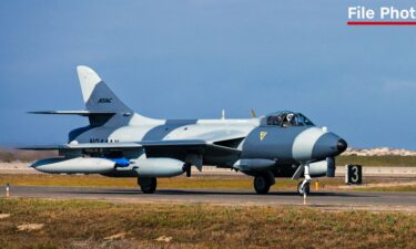 An MK-58 Hawker Hunter attached to Airborne Tactical Advantage Company taxis at Naval Air Station Point Mugu