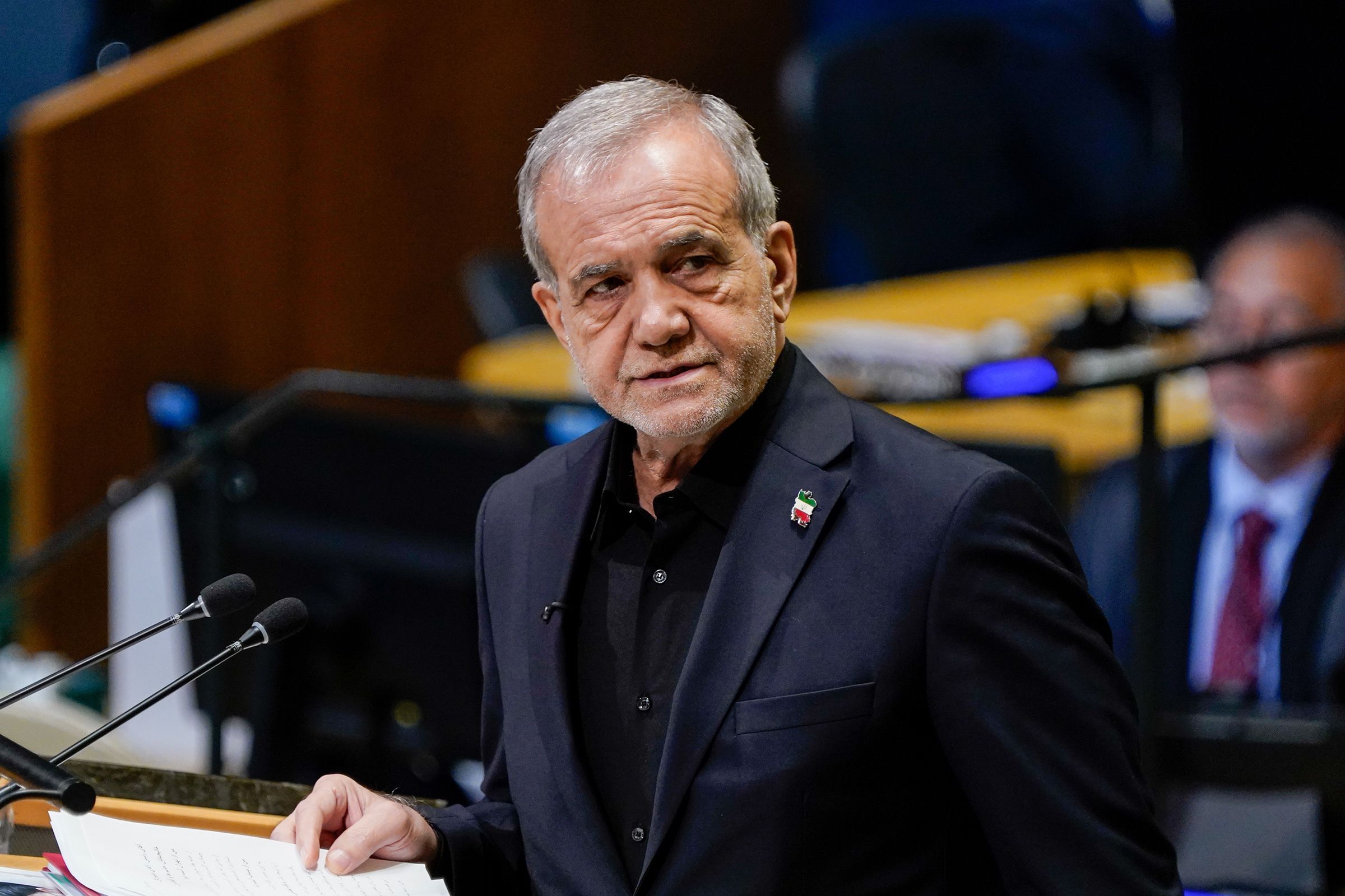 <i>Alexi J. Rosenfeld/Getty Images via CNN Newsource</i><br/>Iran's Foreign Minister Abbas Araghchi arrives during the 81st session of the United Nations General Assembly on September 22 in New York City.