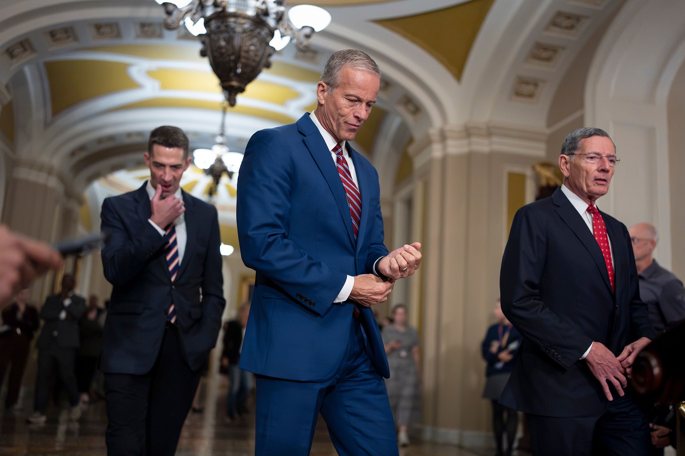 <i>Francis Chung/Politico/AP via CNN Newsource</i><br/>Sen. Jon Husted speaks with reporters as he arrives at the US Capitol on September 17.
