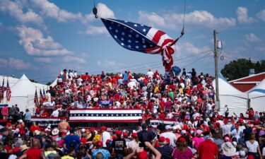 Supporters are seen before President Donald Trump arrives to speak at a campaign rally on July 13