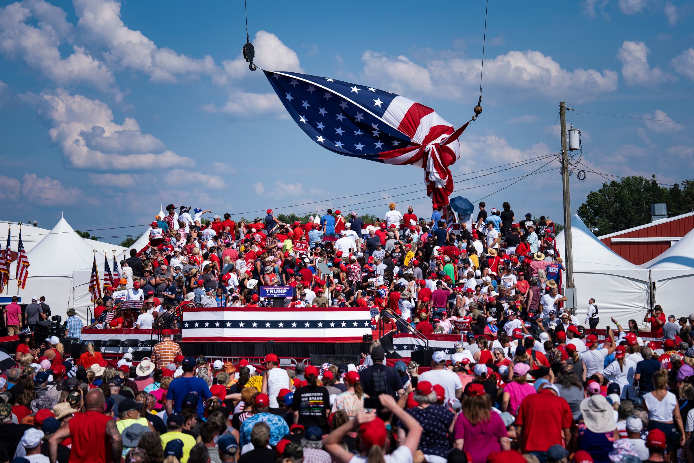 <i>KDKA via CNN Newsource</i><br/>Supporters are seen before President Donald Trump arrives to speak at a campaign rally on July 13