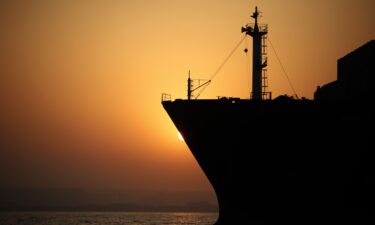 Vessels are seen anchored between Iran's Qeshm and Larak islands amid disruptions to traffic through the Strait of Hormuz on September 11.