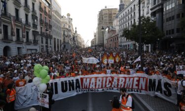 Demonstrators protest against evictions and the housing crisis in Madrid