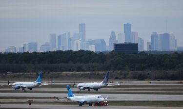 Planes line up to depart from George Bush Intercontinental Airport (IAH) in Houston