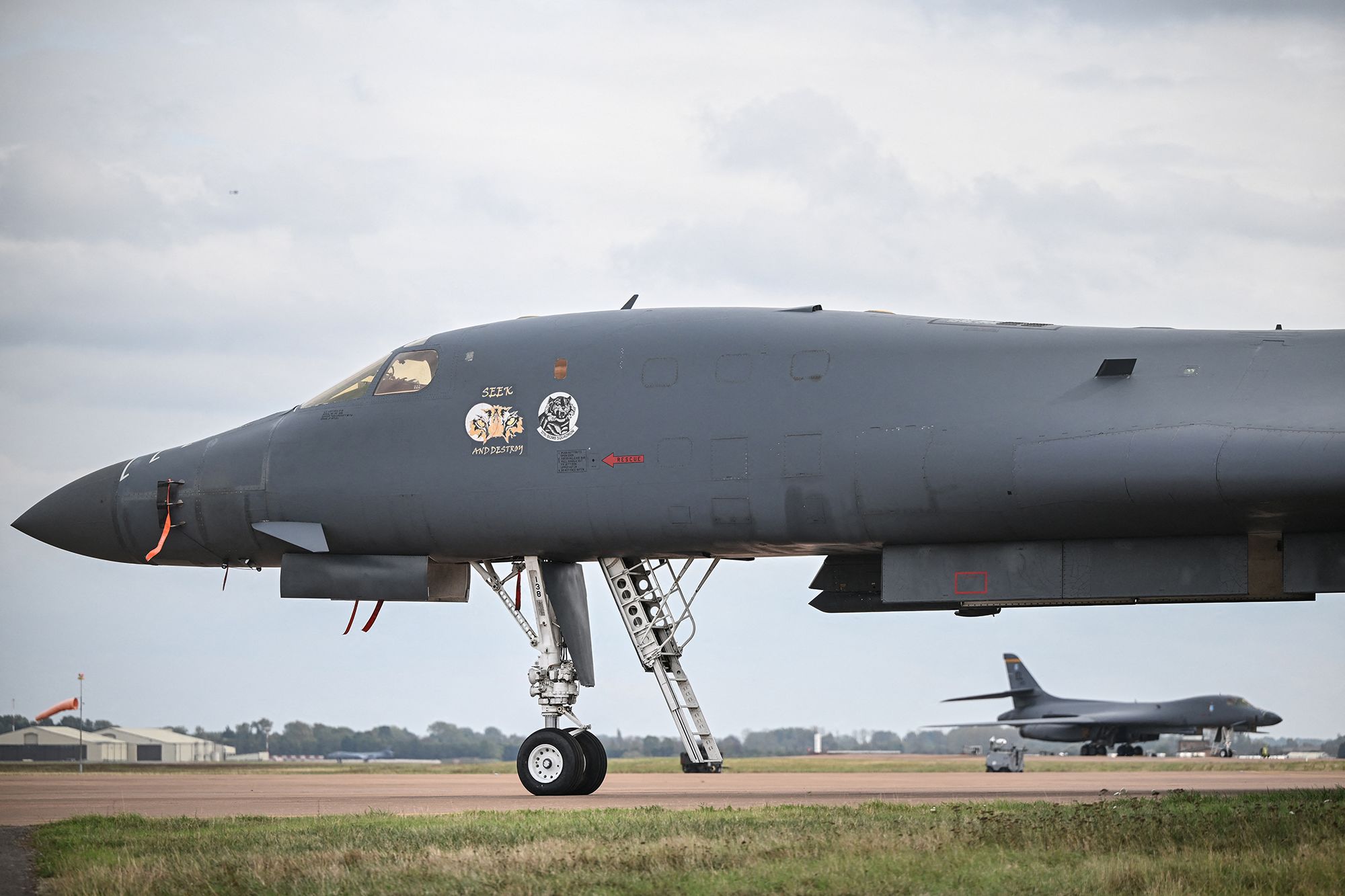 <i>Justin Tallis/AFP/Getty Images via CNN Newsource</i><br/>A US Air Force B-1 Lancer bomber is pictured on the tarmac at RAF Fairford on Sunday.