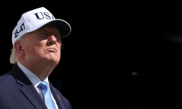 President Donald Trump attends the Presidents Cup 2026 at Medinah Country Club in Medinah