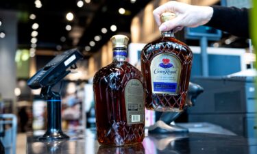 Bottles of Canadian-made Crown Royal whisky at the Liquor Control Board of Ontario Queen's Quay store in Toronto on March 4