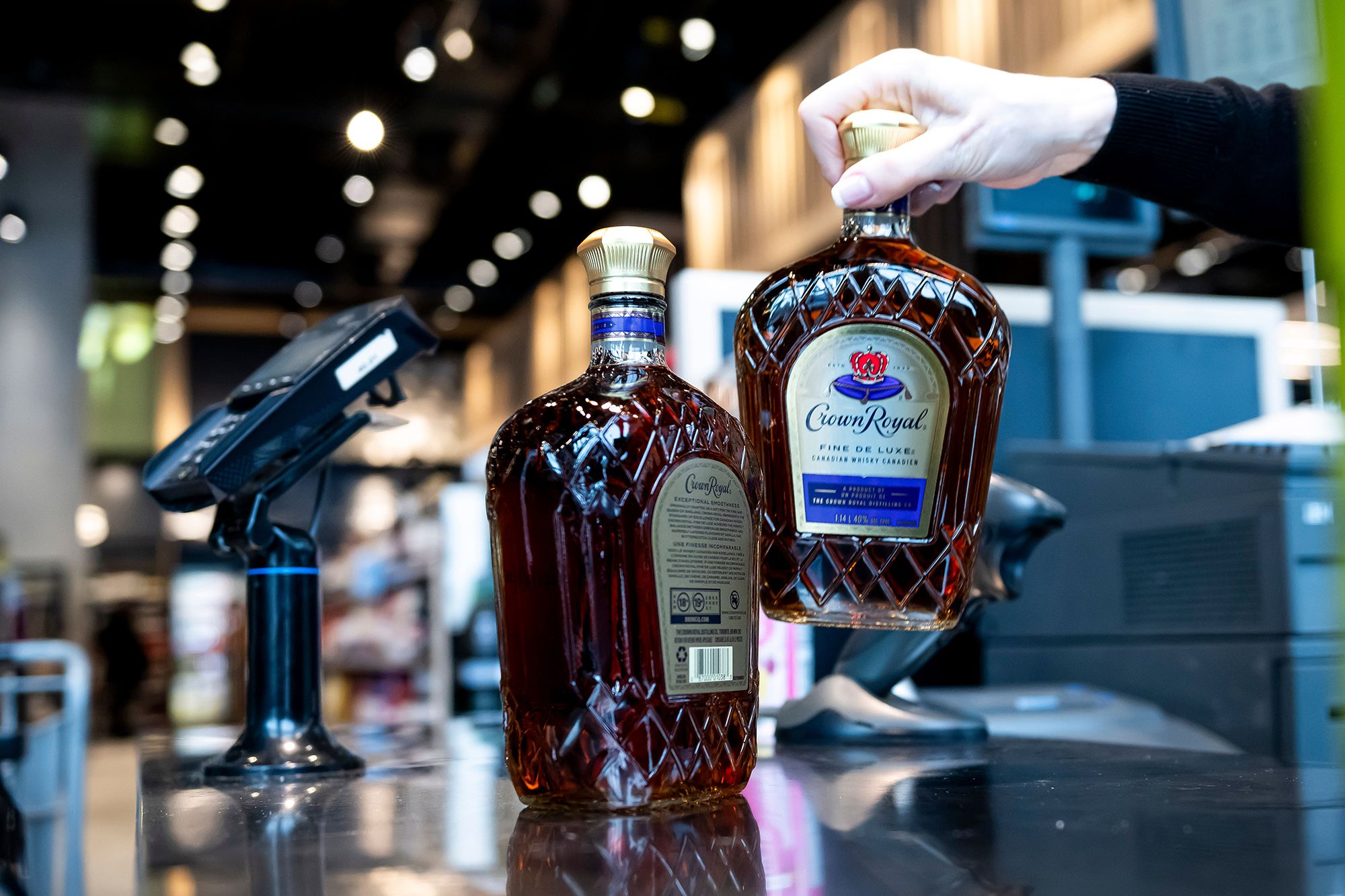 <i>Christopher Katsarov Luna/Bloomberg/Getty Images via CNN Newsource</i><br/>Bottles of Canadian-made Crown Royal whisky at the Liquor Control Board of Ontario Queen's Quay store in Toronto on March 4