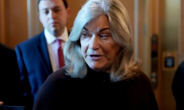 US Sen. Cynthia Lummis of Wyoming speaks to reporters outside of the Senate Chambers during a vote in the US Capitol Building on May 11 in Washington