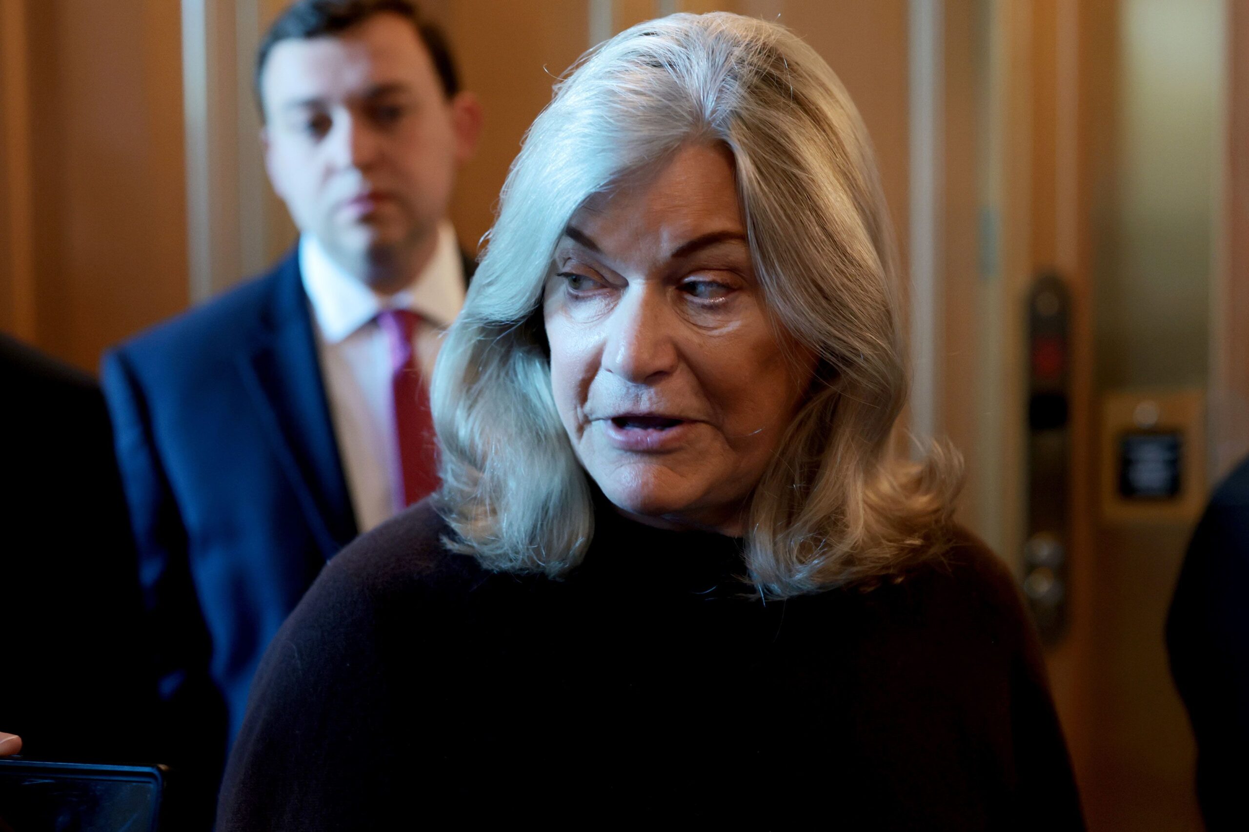 <i>Anna Moneymaker/Getty Images via CNN Newsource</i><br/>US Sen. Cynthia Lummis of Wyoming speaks to reporters outside of the Senate Chambers during a vote in the US Capitol Building on May 11 in Washington