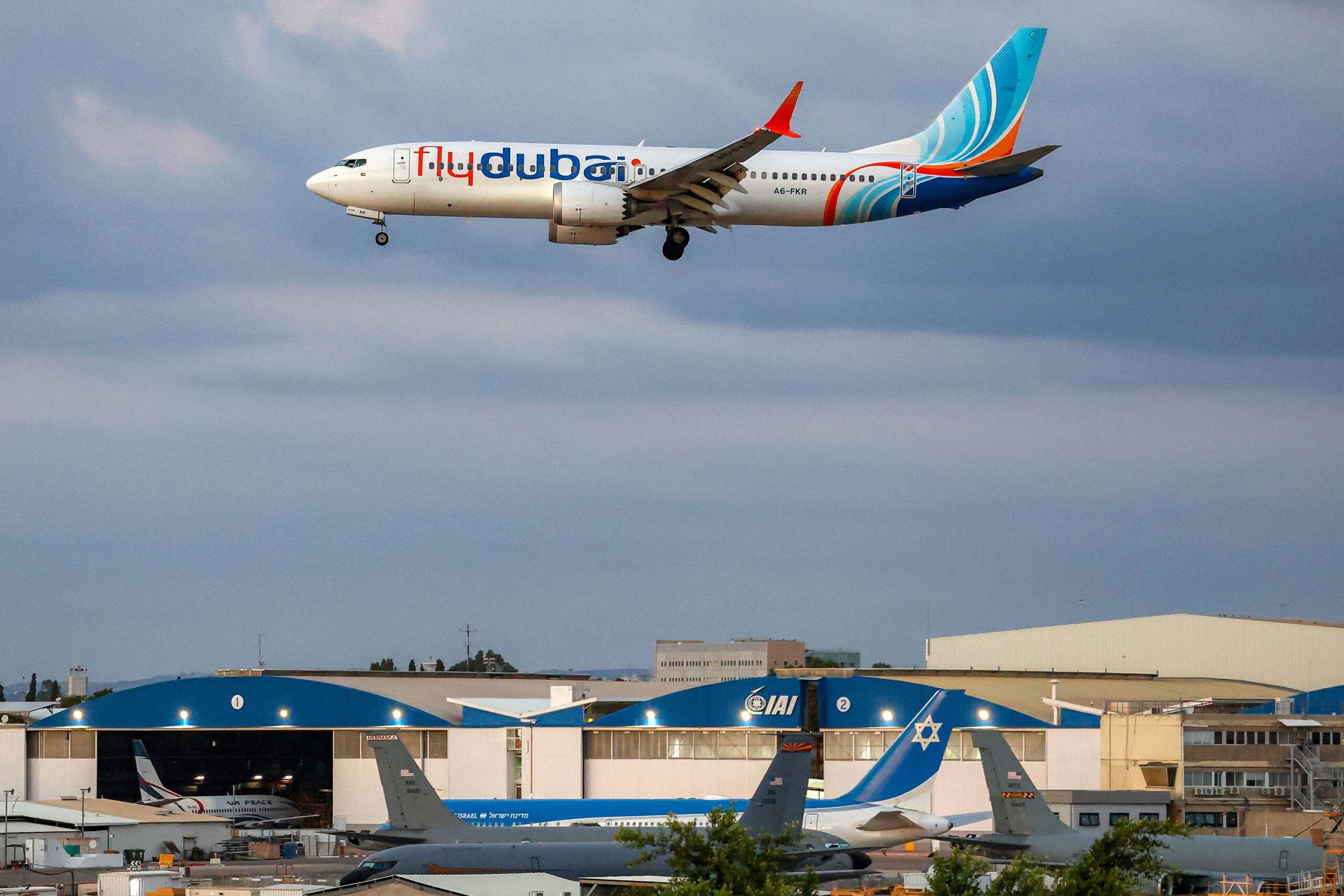 <i>Jack Guez/AFP/Getty Images via CNN Newsource</i><br/>A Flydubai Boeing 737 MAX 8 aircraft prepares for landing at Israel's Ben Gurion Airport on September 30.
