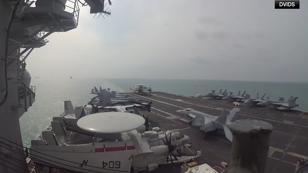 <i>DVIDS via CNN Newsource</i><br/>US military released footage of the USS George Washington en route to the Middle East.