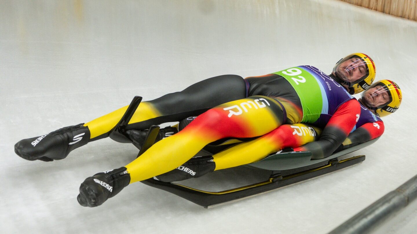 Tobias Wendl / Tobias Arlt during Milano Cortina 2026 Winter Olympics Luge Team Relay at Cortina Sliding Centre in Cortina D'Ampezzo on February 12