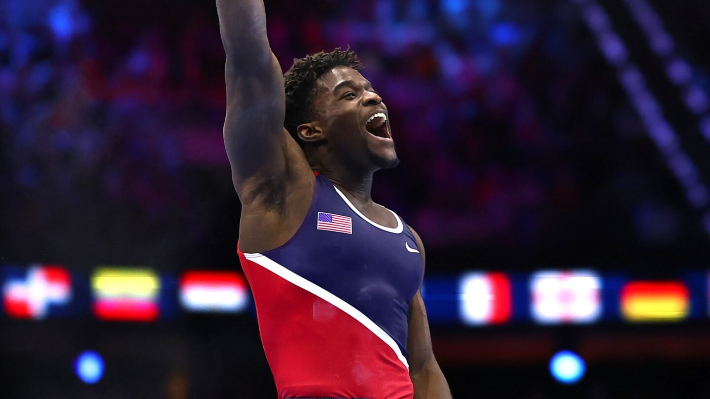 <i>NBC Olympics</i><br/>Frederick Richard waves and celebrates