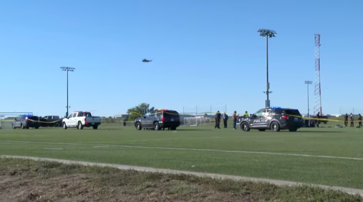 First responders are shown at the scene of an incident at the Stryker Sports Complex in Wichita, Kansas, on Oct. 17, 2026.