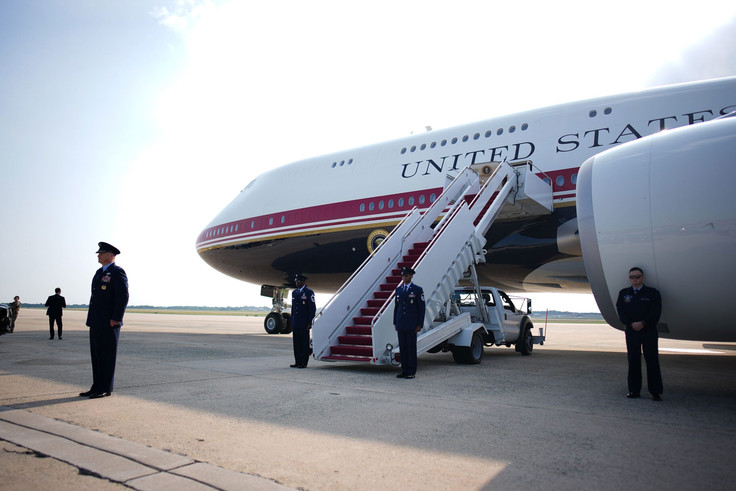 <i>Andrew Harnik/Getty Images/File via CNN Newsource</i><br/>The new Air Force One aircraft is parked ahead of a trip by President Donald Trump on July 1 at Joint Base Andrews