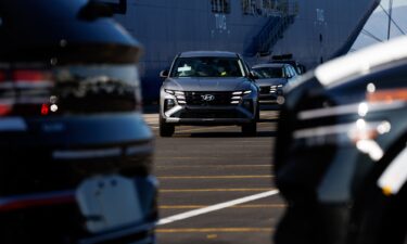 A Hyundai Tucson SUVs bound for export at a port in Ulsan