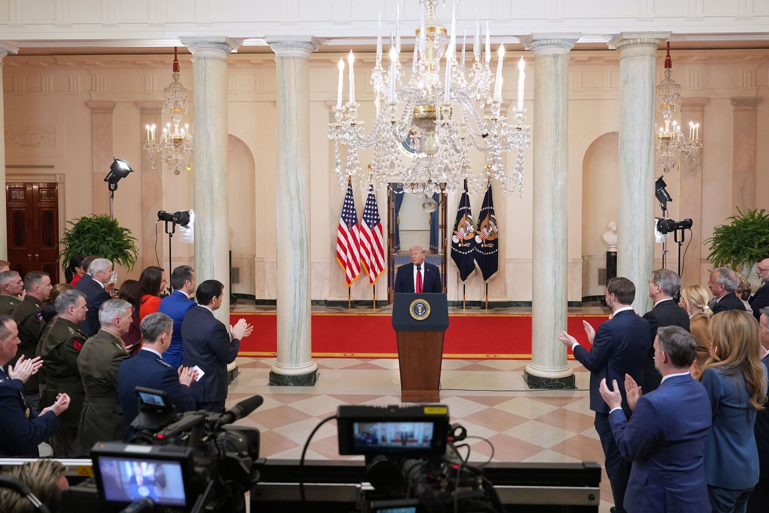 <i>Andrew Harnik/Getty Images via CNN Newsource</i><br/>White House Press Secretary Karoline Leavitt takes questions during a news briefing in the James S. Brady Press Briefing Room of the White House on March 10 in Washington