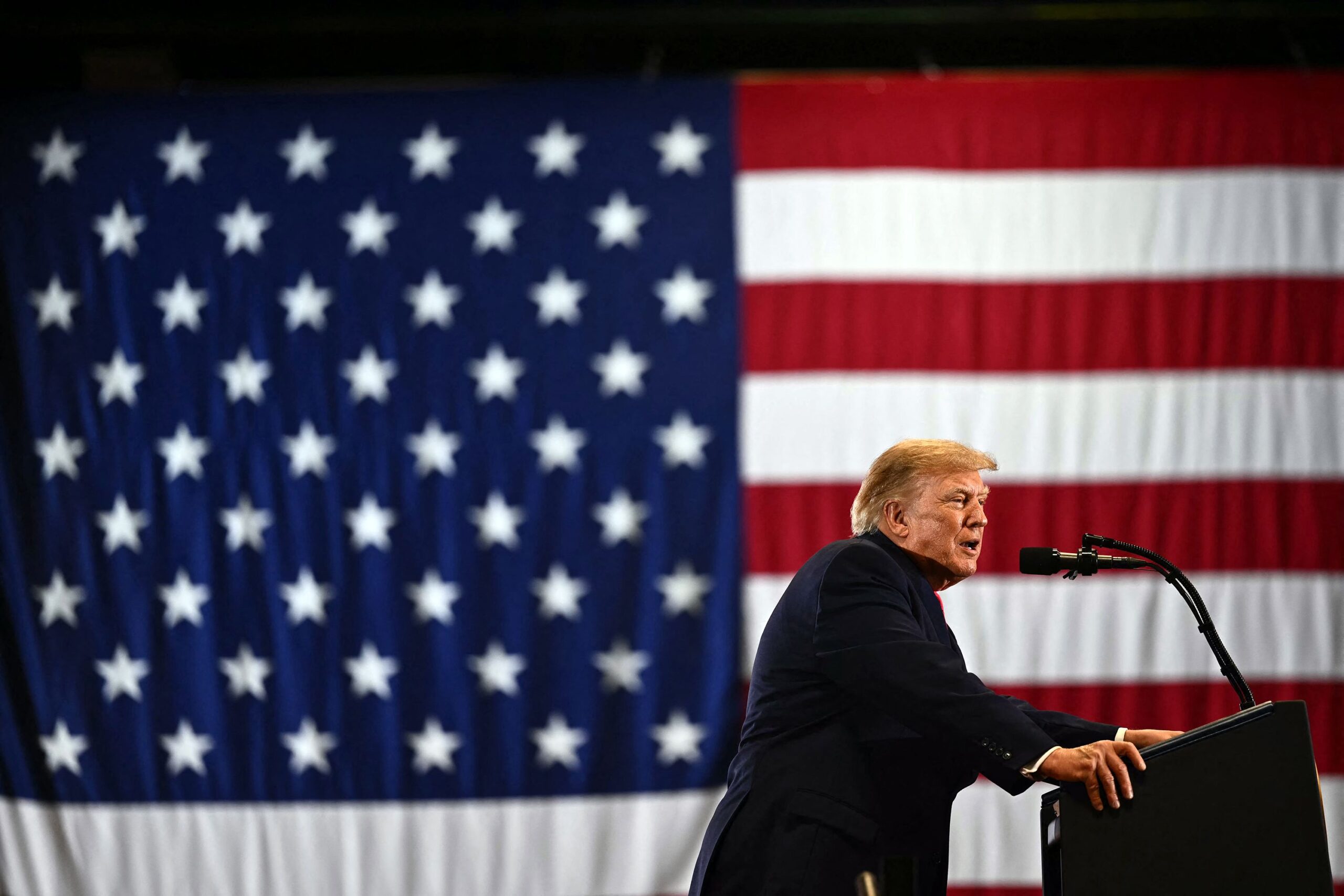 <i>Kent Nishimura/AFP/Getty Images via CNN Newsource</i><br/>President Donald Trump speaks during a campaign rally in Durant