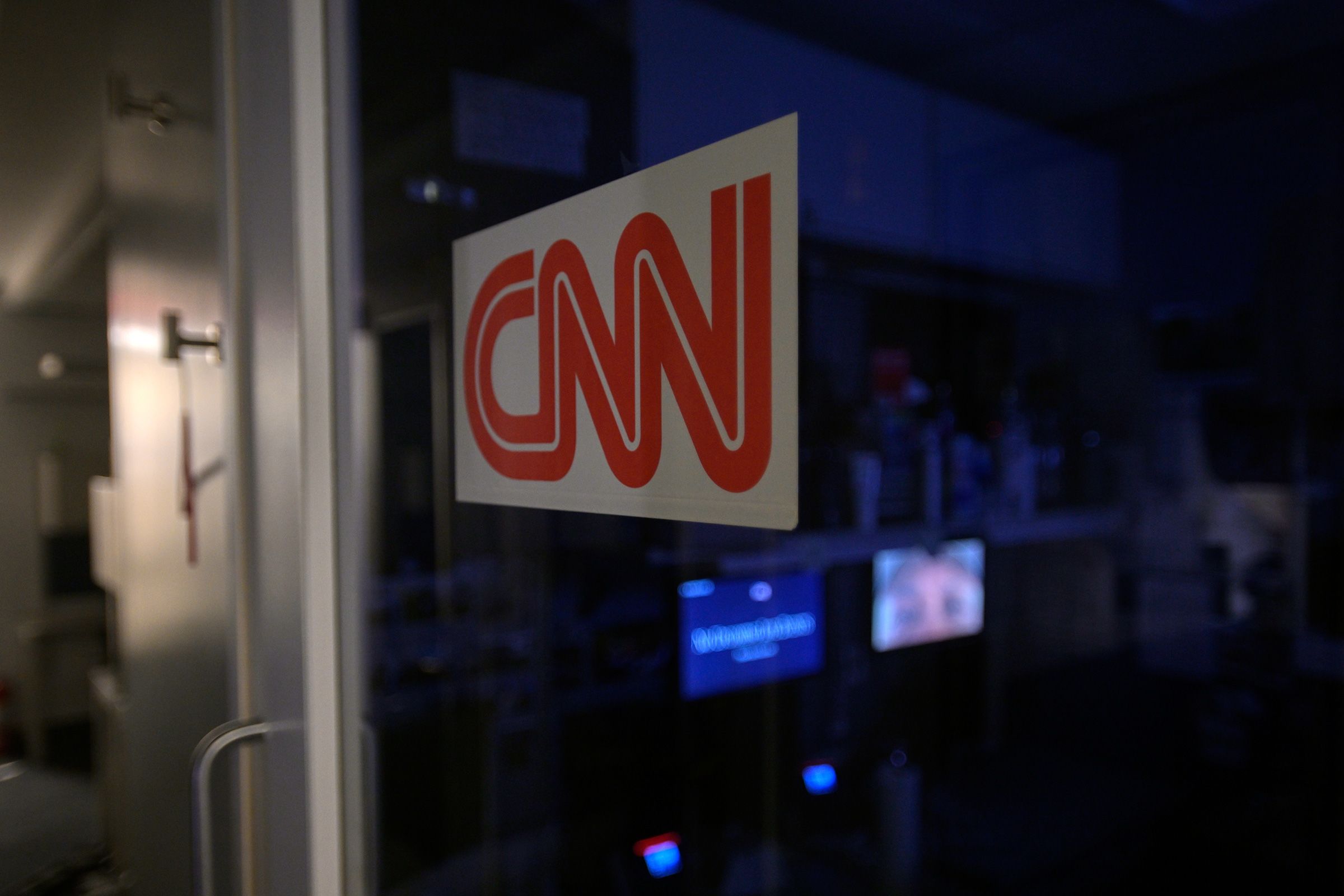 <i>Rod Lamkey/AP via CNN Newsource</i><br/>A logo on a booth for CNN is seen in the press area at the White House