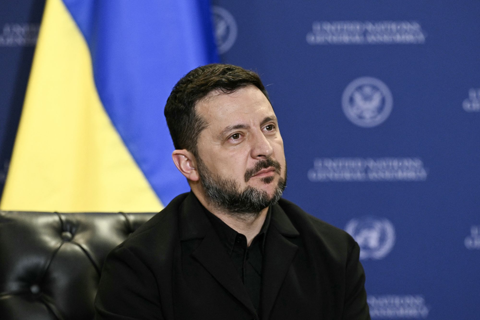 <i>Brendan Smialowski/AFP/Getty Images via CNN Newsource</i><br/>Ukraine's President Volodymyr Zelensky attends a meeting at the United Nations in New York on September 22.
