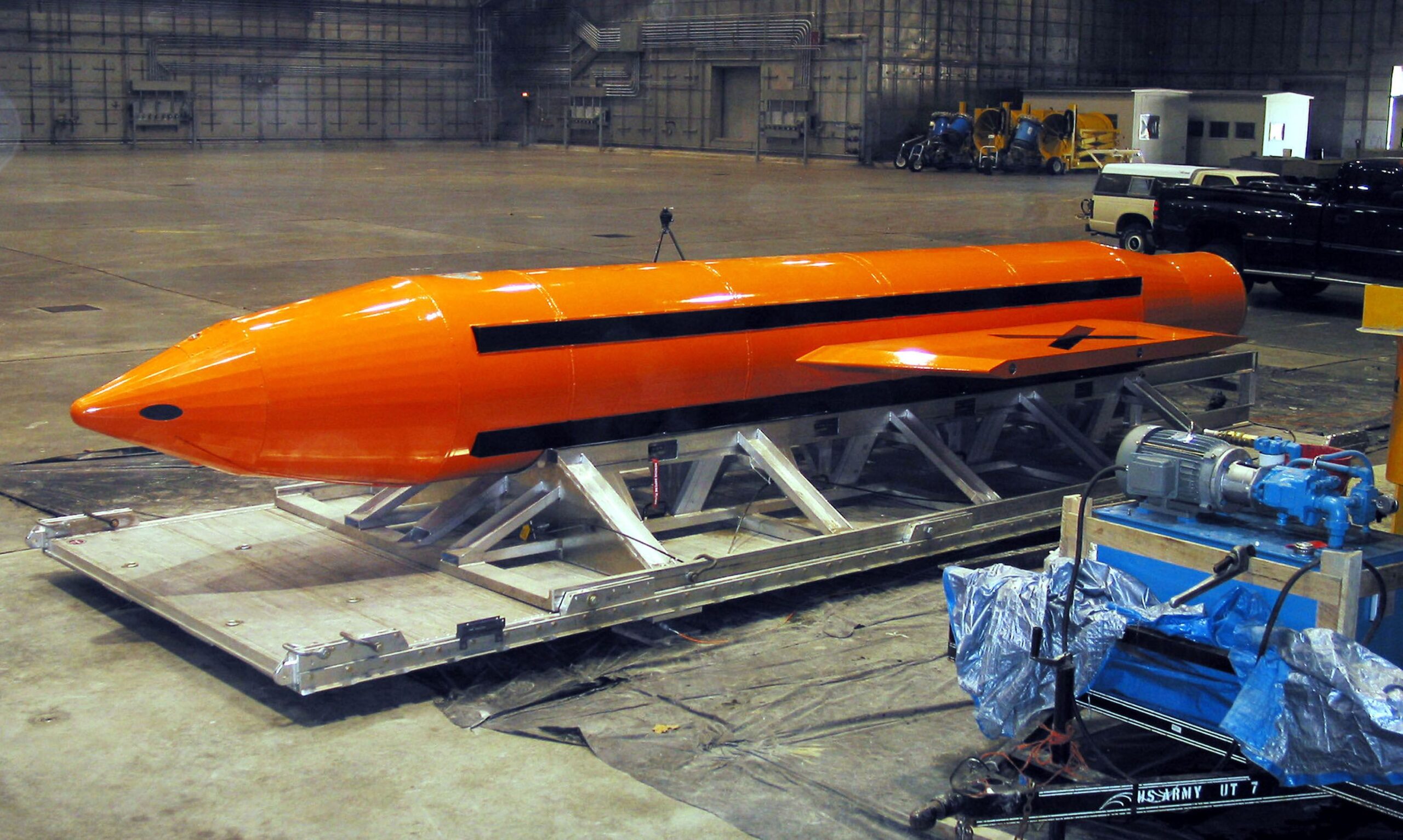 <i>Department of Defense/Getty Images/File via CNN Newsource</i><br/>A Massive Ordnance Air Blast Bomb (MOAB) weapon at Eglin Air Force Base