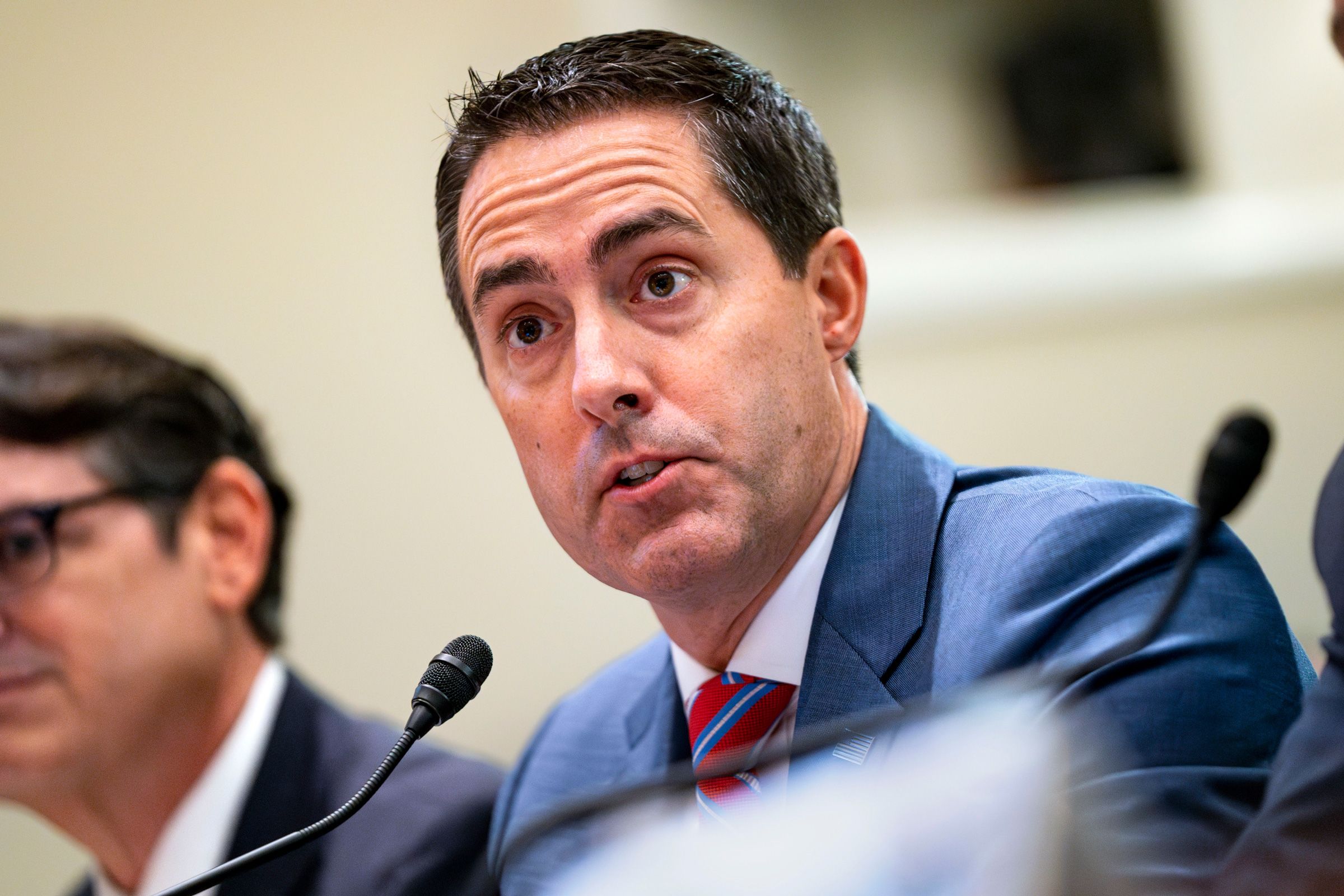 <i>Bonnie Cash/Getty Images/File via CNN Newsource</i><br/>Ohio Secretary of State Frank LaRose speaks during a hearing at the US Capitol on September 11