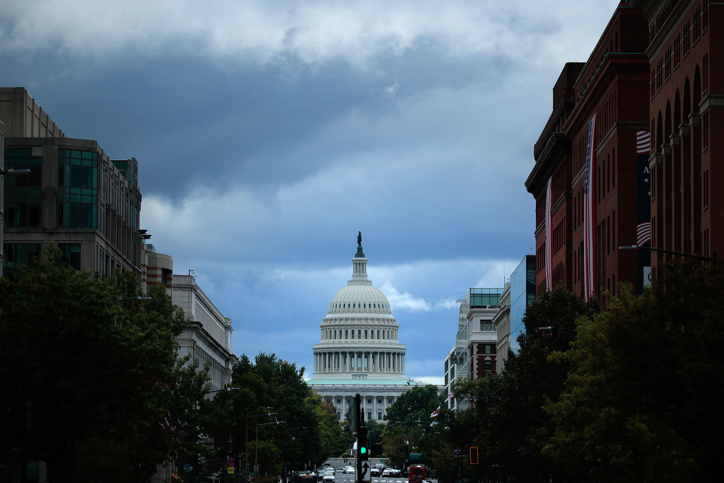<i>Chip Somodevilla/Getty Images via CNN Newsource</i><br/>Gray clouds hang over the US Capitol on September 28.